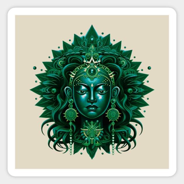 Radiant Goddess Green Tara: Mandalic Portrait of Divine Beauty Magnet by Nebula Nexus